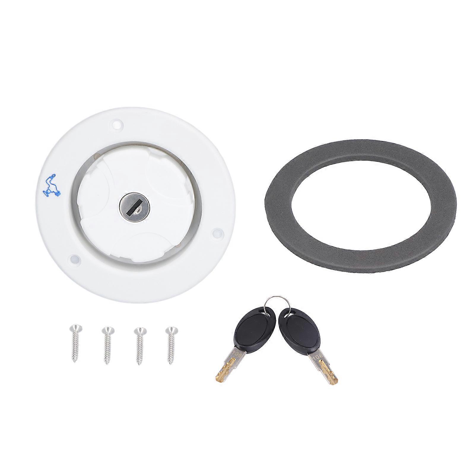 Gravity Water Fill Inlet with Key Lock White PP Plastic for RV Motorhome Camper Trailer Caravan