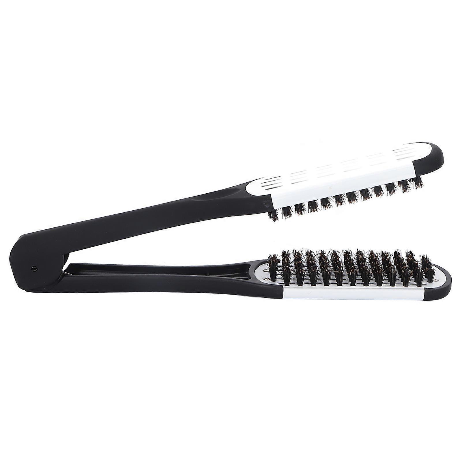 Double Sided Beard Straightening Clamp Brush Professional Beard Hair Splint Brush Styling Tool(Black White )