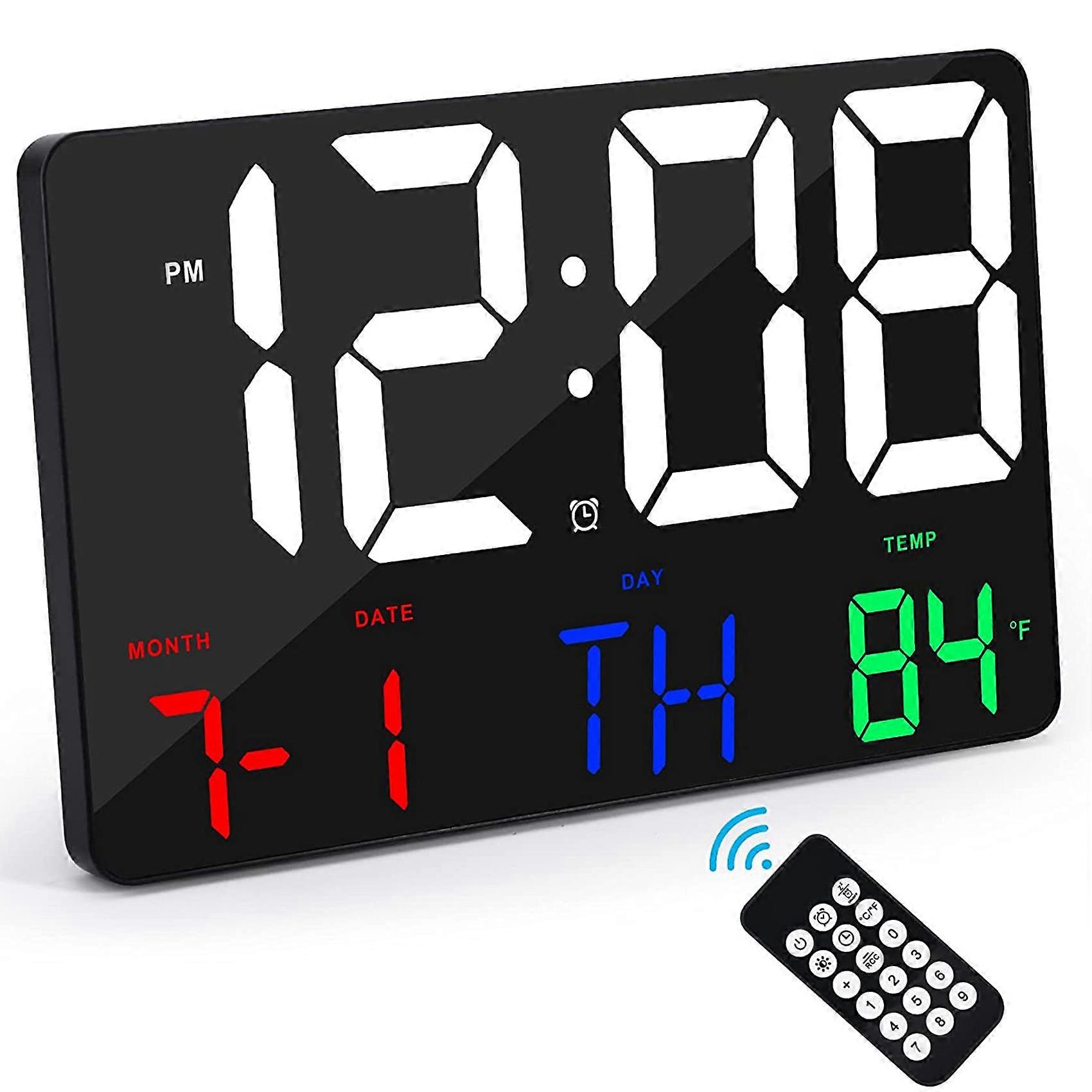 Digital Wall Clock Display Alarm Clock with Wireless Remote Control LED Wall Clock with Date and Te