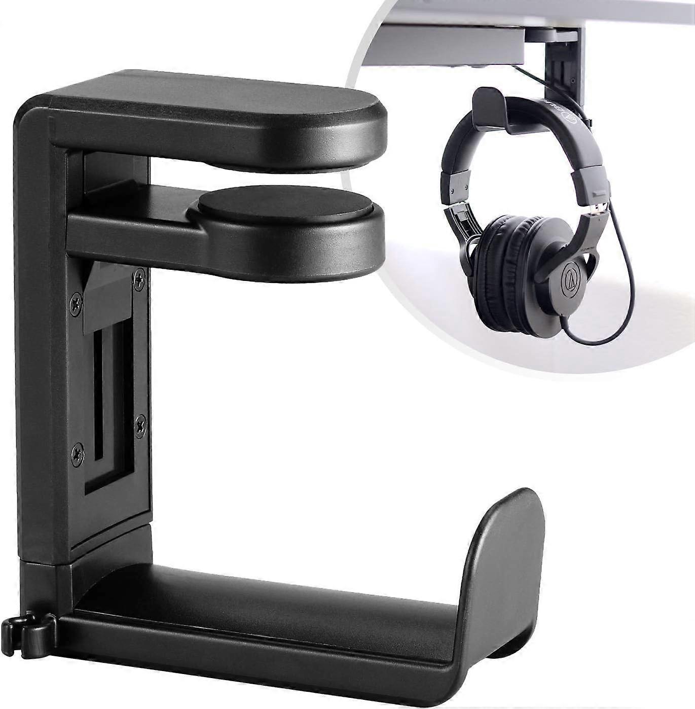 Office Headset Stand with Hook and Spring 360 Degree Swivel, Black