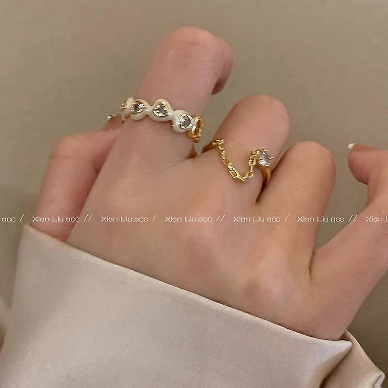 2pcsWwater drop zircon Gemstone Chain Stacking Ring