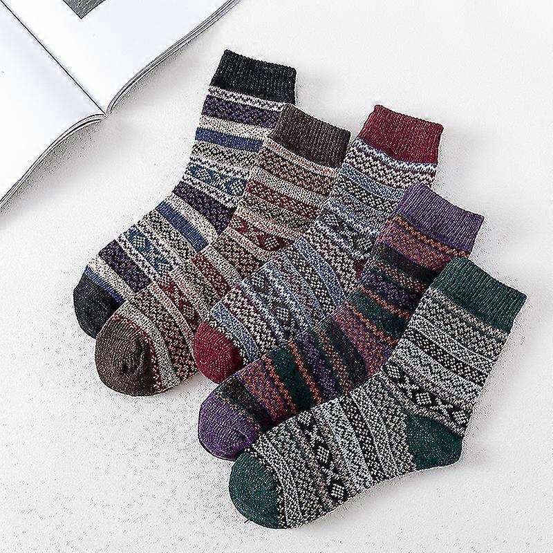 Womens Winter Warm Wool 5 Pairs Cute Crew Socks Mixed Color