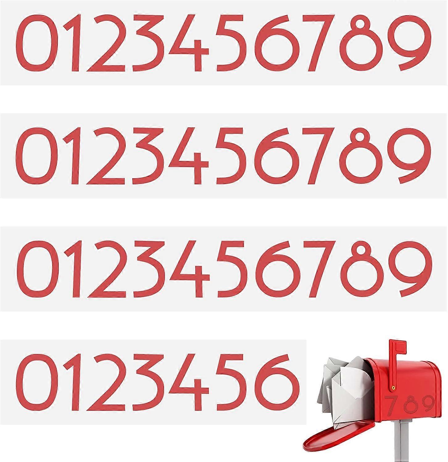 4 Sheets Mailbox Numbers 4" Self Adhesive Vinyl Reflective Mailbox Numbers Sticker for Mailbox Window Door Cars Address Number Red