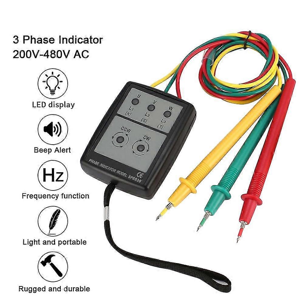 three phase indicator 200v-600v ac rotation tester digital led buzzer