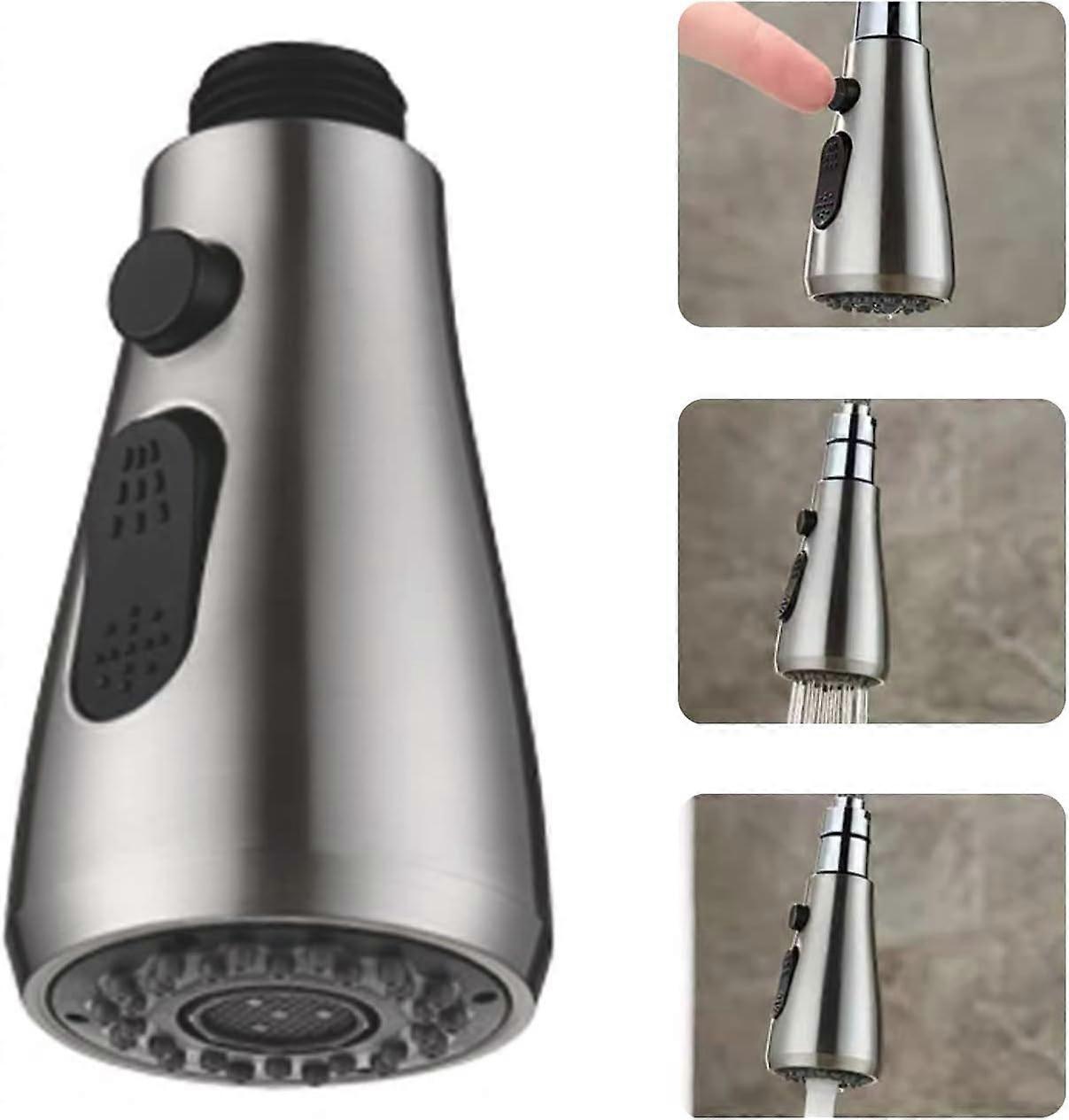 Kitchen Faucet Head Replacement, Angle Simple Kitchen Sink Faucet Parts, Pull Down Faucet Sprayer Head Nozzle, Stream Spray and Pause Mode, Brushed Ni