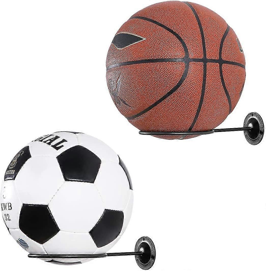מחזיקי כדורים המותקנים על הקיר 2pcs כדור מתלה שטח חיסכון בהרכבה על הקיר תצוגה אחסון אביזרי חדר שינה כדורגל (שחור)