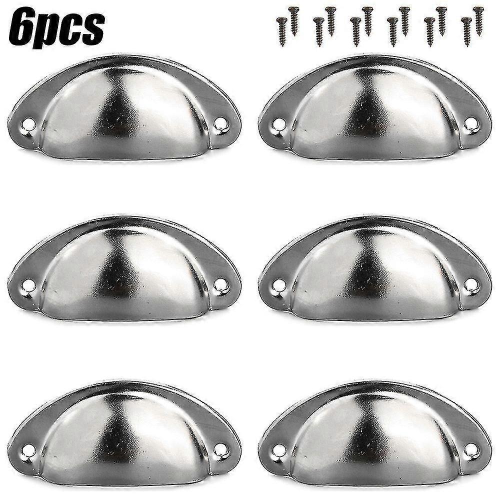 6pcs Cup Handles Shell Pull Kitchen Cupboard Cabinet Door Furniture Drawer Knobs Silver
