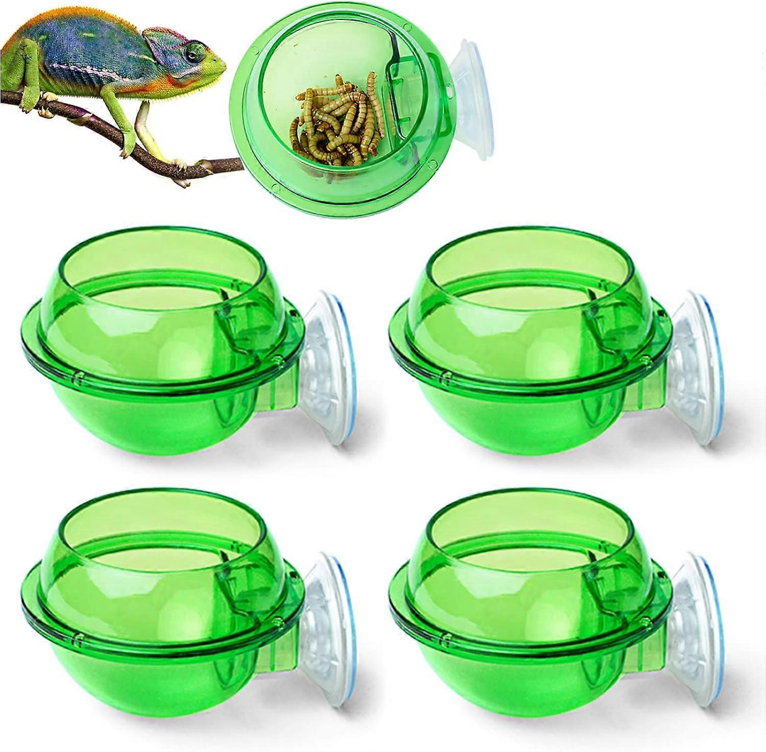 4pcs Reptile Water Bowl7*7*8cm, Reptile Suction Cup Reptile Feeding Bowl Chameleon Bowl Wall Rim Reptile Feeder Translucent for Lizard Chameleon Iguan