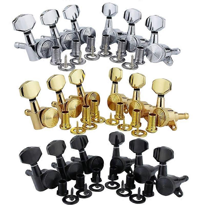 6Pcs/set Guitar Locking Tuners (3L + 3R Handed) 1:18 Ratio Lock String Tuning Key Pegs Machine Heads with Hexagonal Handle