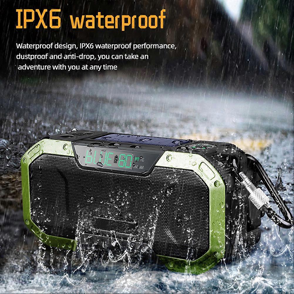 5000mAh Radio Bluetooth Speaker Hand Crank Solar Crank Dynamo Powered AM/FM/WB Weather Radio Solar Power Bank Reading Light