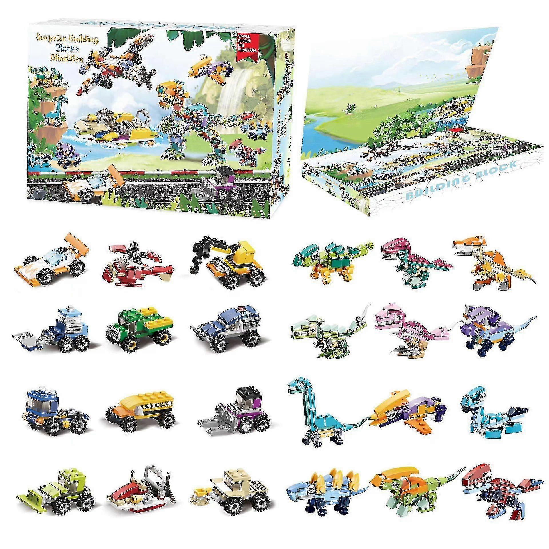 Christmas Advent Calendar Cars & Dinosaurs Building Blocks Blind Box 24 Days Countdown Calendar Kids Xmas Giftschrui1253