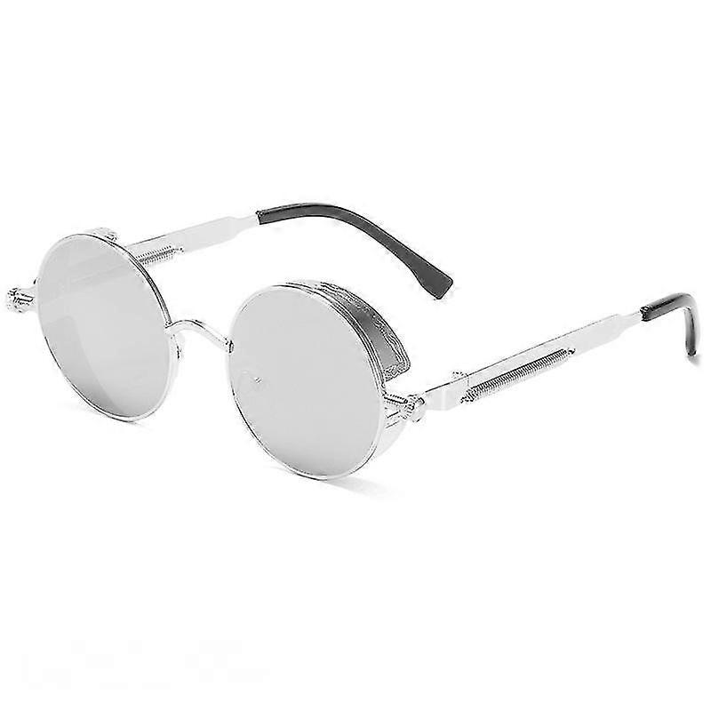 SBSG Retro Steampunk Style Unisex Inspired Round Metal Circle Polarized Sunglasses for Men and Women-Silver