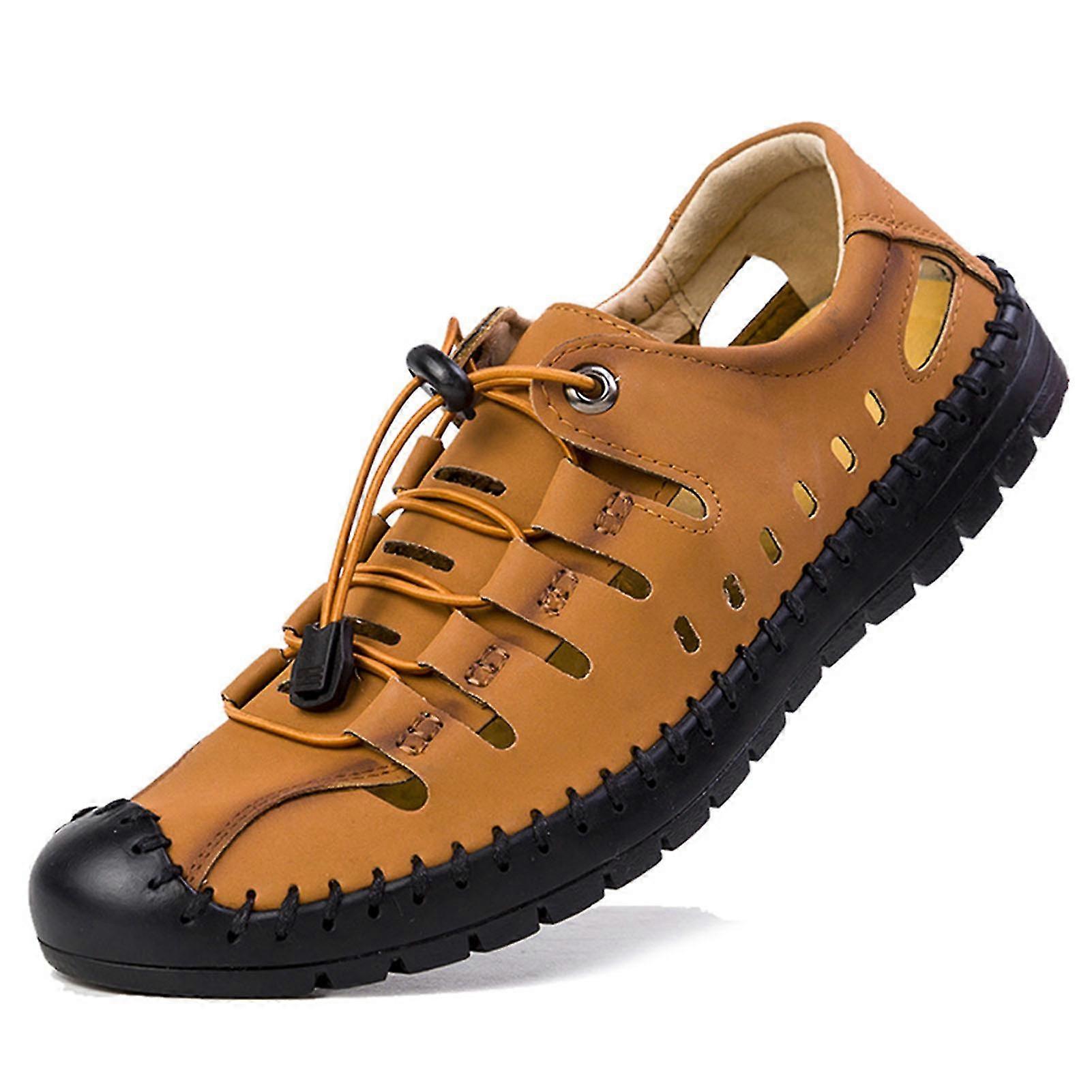 Wrapped Toe Hollow Leather Sandals For Men Hiking Shoes For Summer/beach
