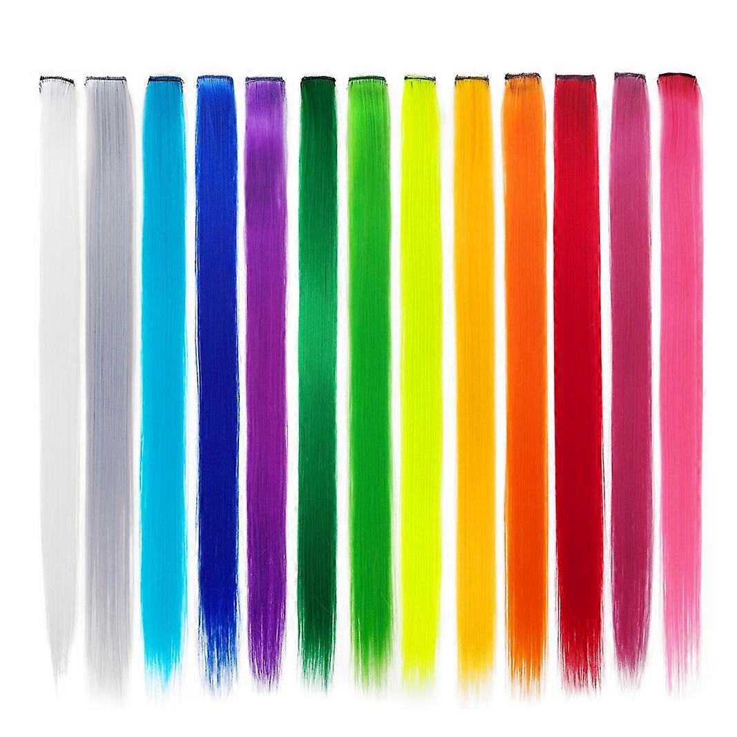 13 Pcs Coloré Partie Coloré Clip dans les Extensions De Cheveux 55cm Droite Postiches Synthétiques, Arc-en-ciel