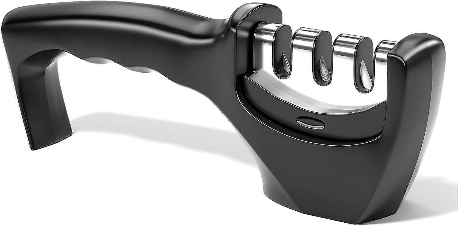 Knife Sharpener, 3 in 1 Professional Knife Sharpener, Manual Knife Sharpener Sharpener, Knife Sharpener for Stainless Steel Knives of All Sizes(Black)