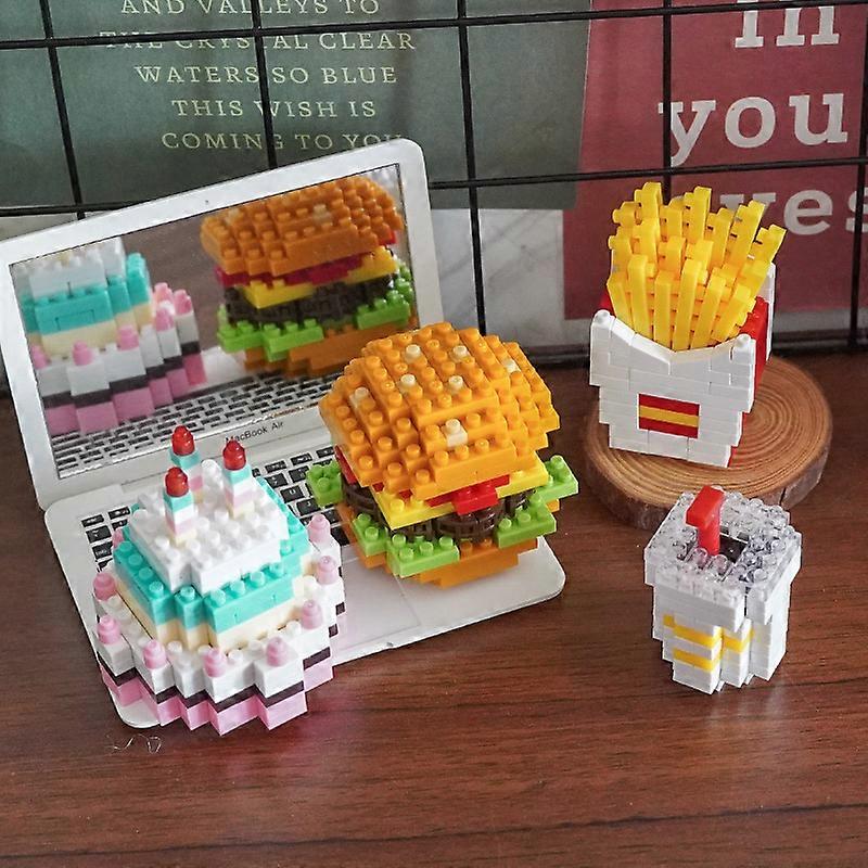 Tiny Hamburger Fries Granules patchwork Block cake , Hamburger Toy,Multicolor