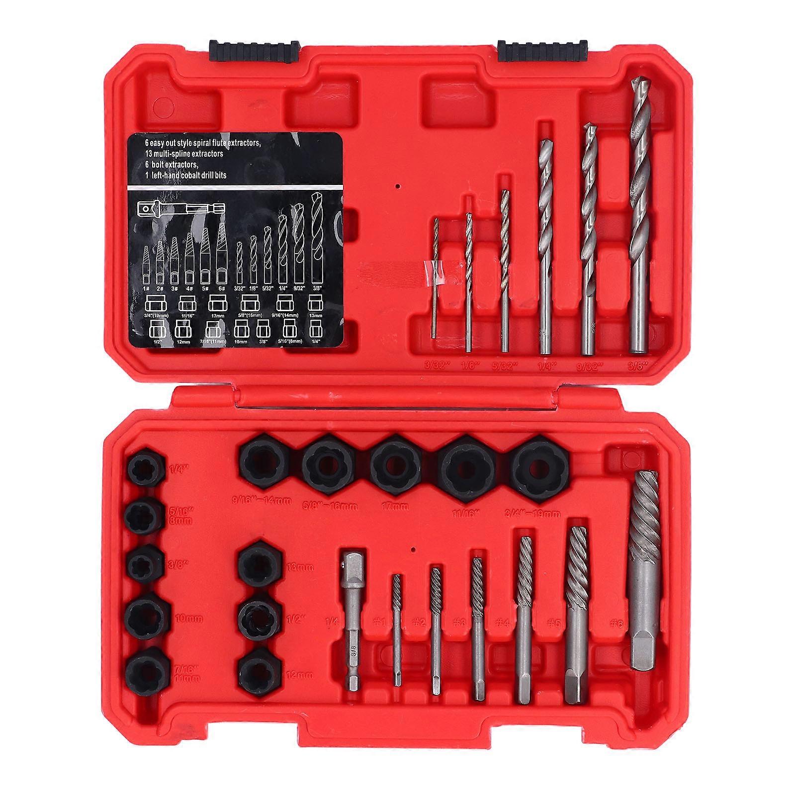 26 Pcs Set Screw and Bolt Extractor Easy Out Screw Extractor Broken Bolt Remover HSS Drill Bit Kit with Adapter