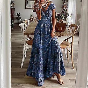 Tflycq Women Short Sleeve Long Dress Casual Holiday Maxi Dresses V Neck  Summer Beach Sundress