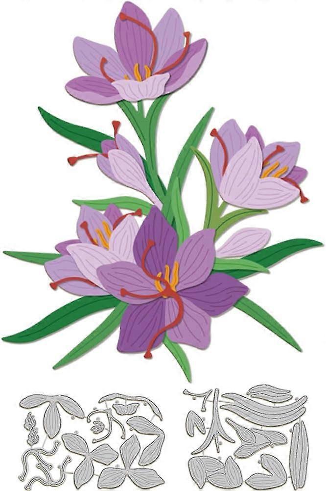 2Sets 19pcs Saffron Flowers Cutting Dies for DIY Scrapbooking Metal Saffron Florals Die Cuts Embossing Stencils Template for Paper Card Making Decorat