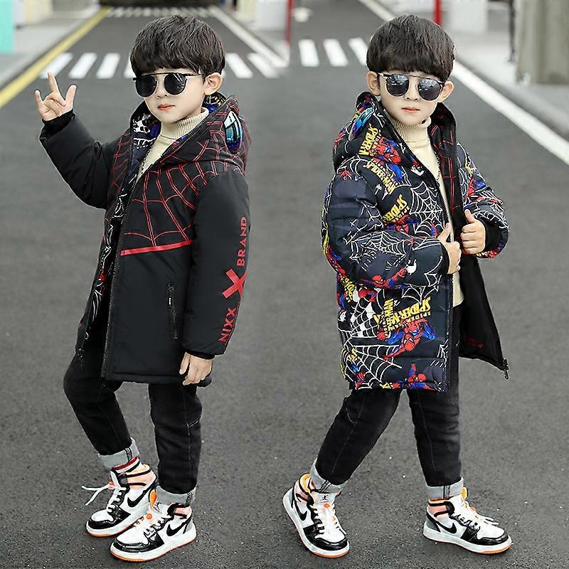 Yeni Kış Örümcek-Adam Kapüşonlu Ceket Çocuklar Kış Sıcak Ceket Her İki Tarafta Pamuklu Dolgulu Giysiler Giyin Erkekler