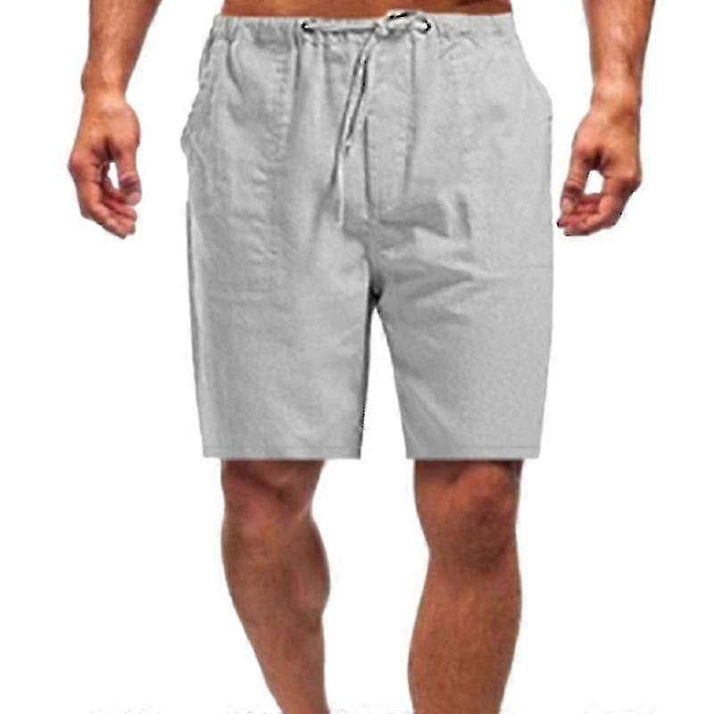 Men Plain Drawstring Linen Shorts Summer Casual Sport Gym Fitness