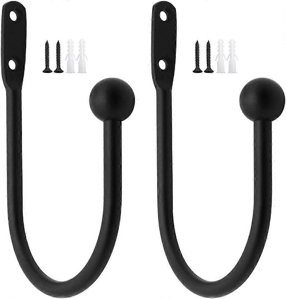 2pcs Curtain Drapery Holdbacks Decorative Window Hooks Tiebacks Metal Curtain Hooks-Black
