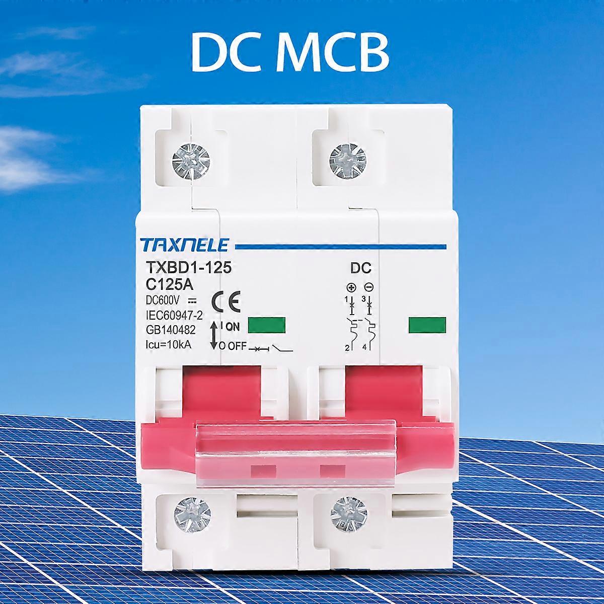 2P DC 600V Solar Mini Circuit Breaker Battery Switch 125A 100A DC MCB for Photovoltaic PV System