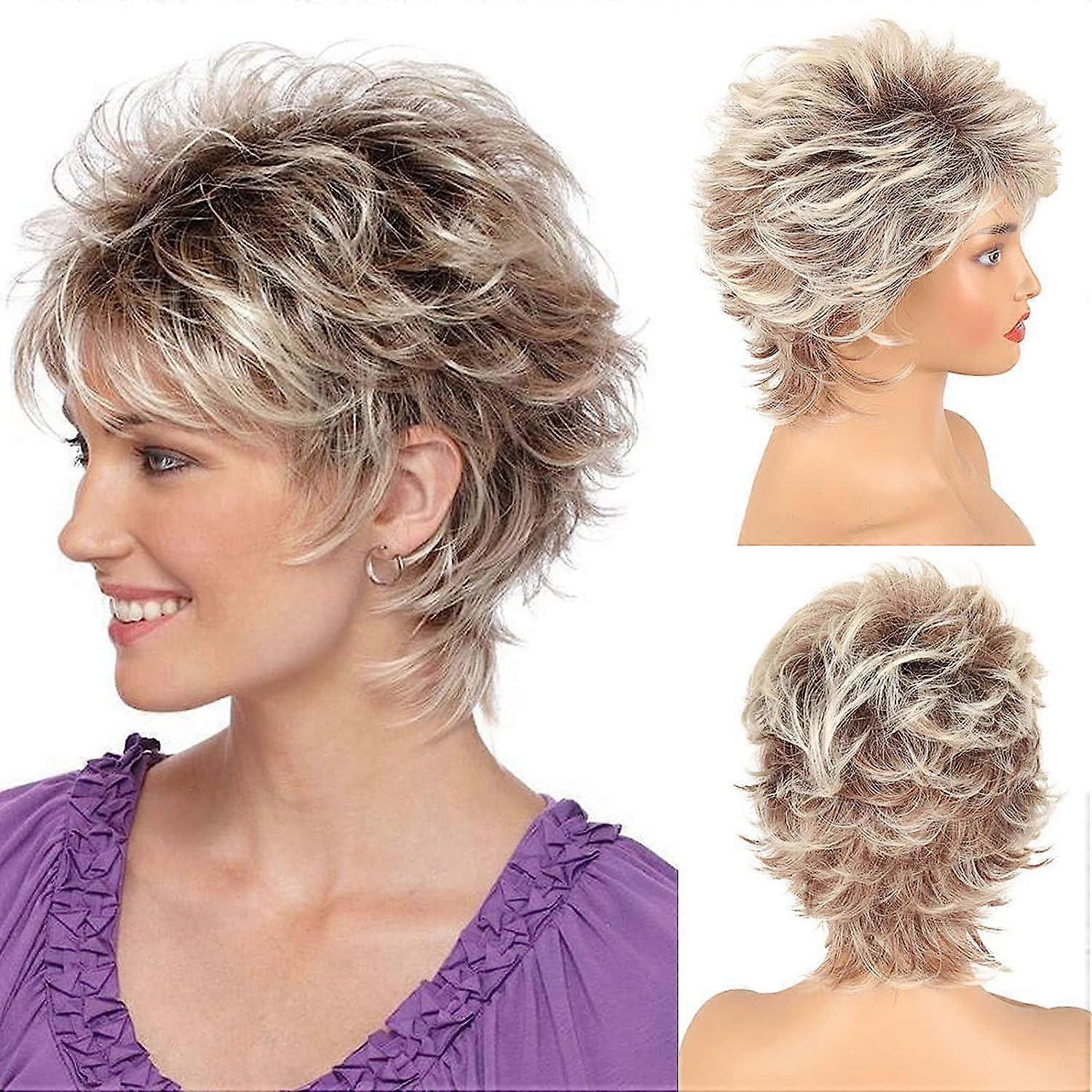 Short Blonde Pixie Cut Wigs with Bangs for White Women