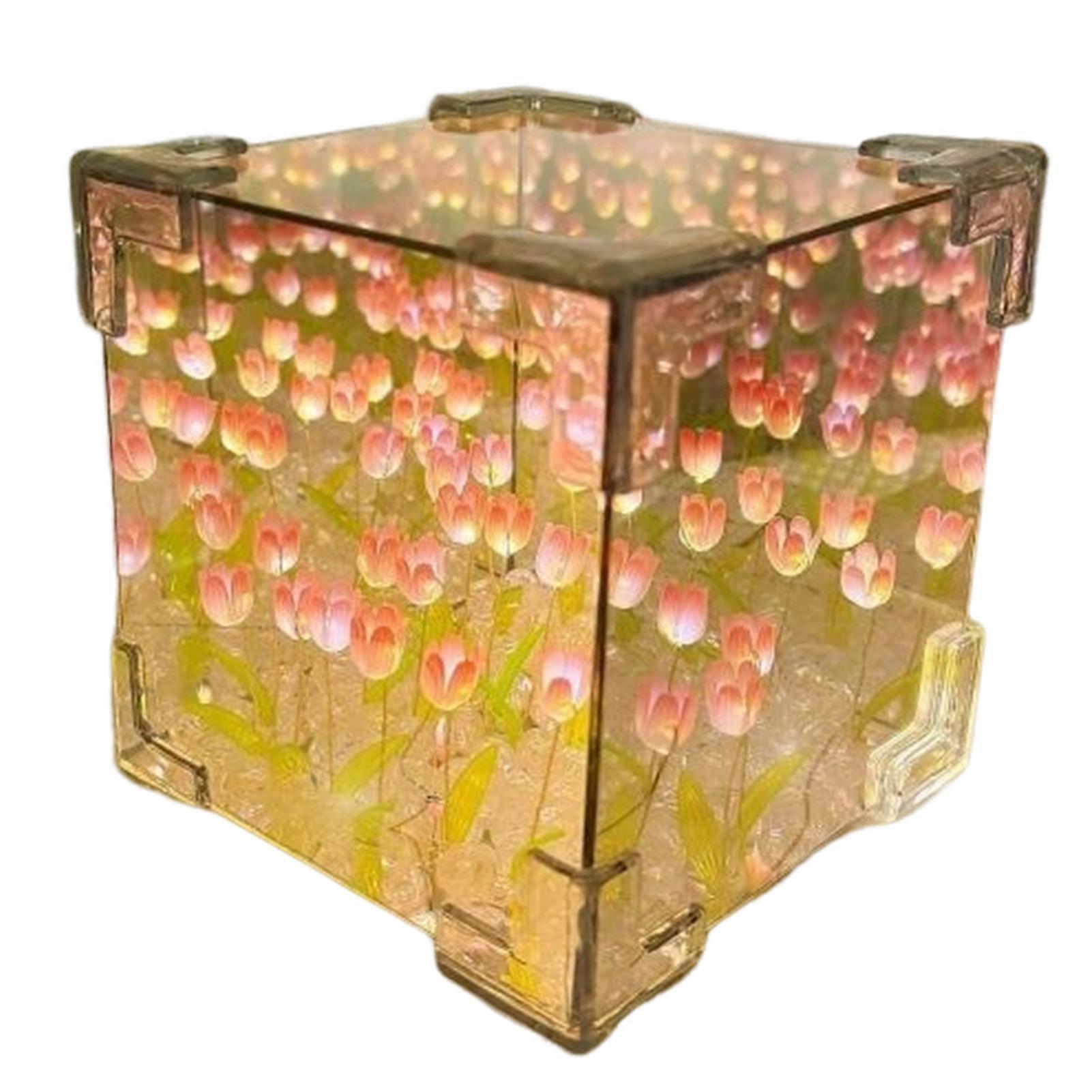Handmade DIY Tulip Night Light Desktop Mirror Lamp Battery Powered Simple Installation Flower Light Table Ornament QingHai