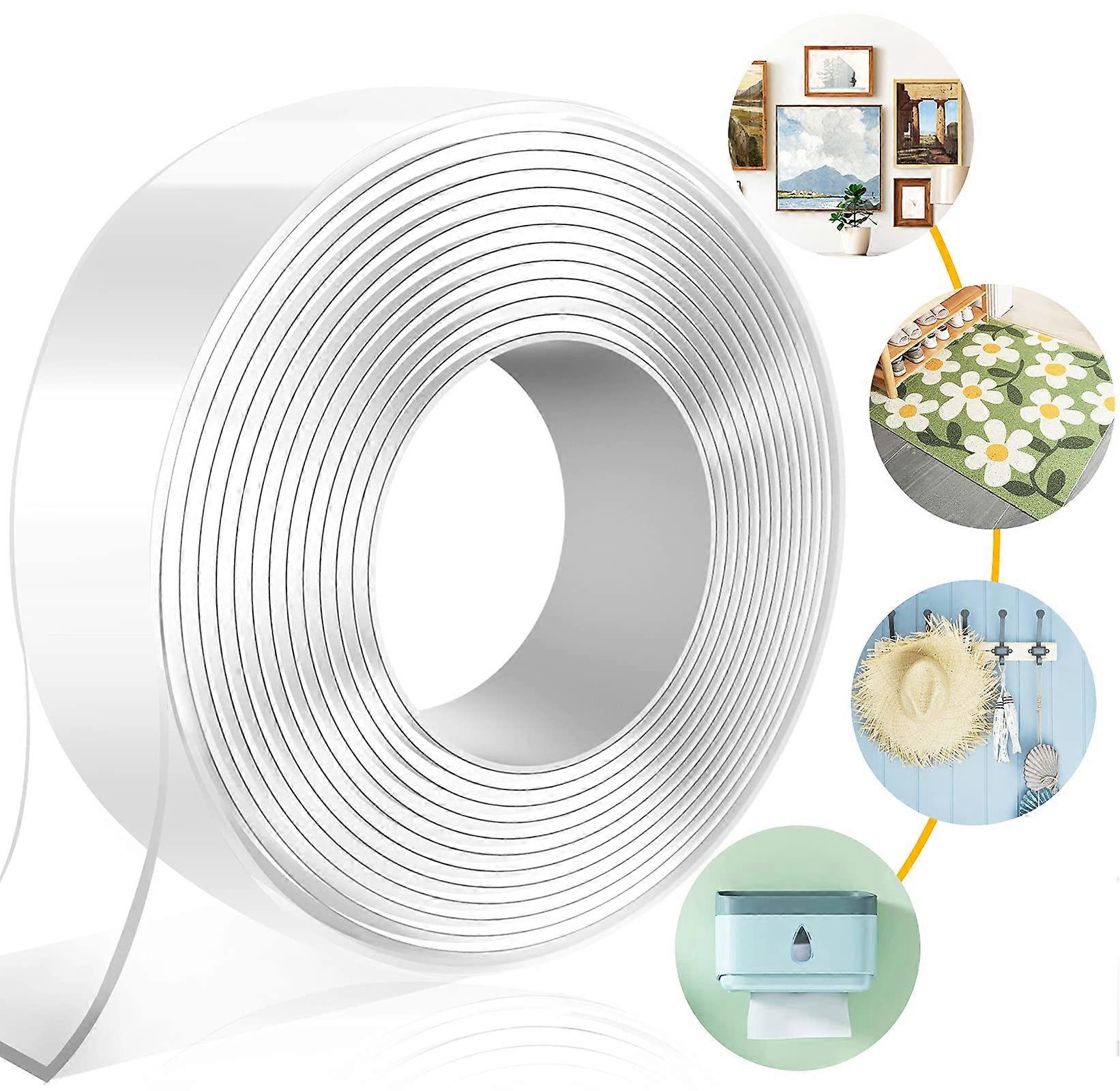 Extra Strong Double Sided Adhesive Tape, Picture Hanger Without Drilling Powerful Transparent Multifunctional Reusable Washable For Carpets and Cars
