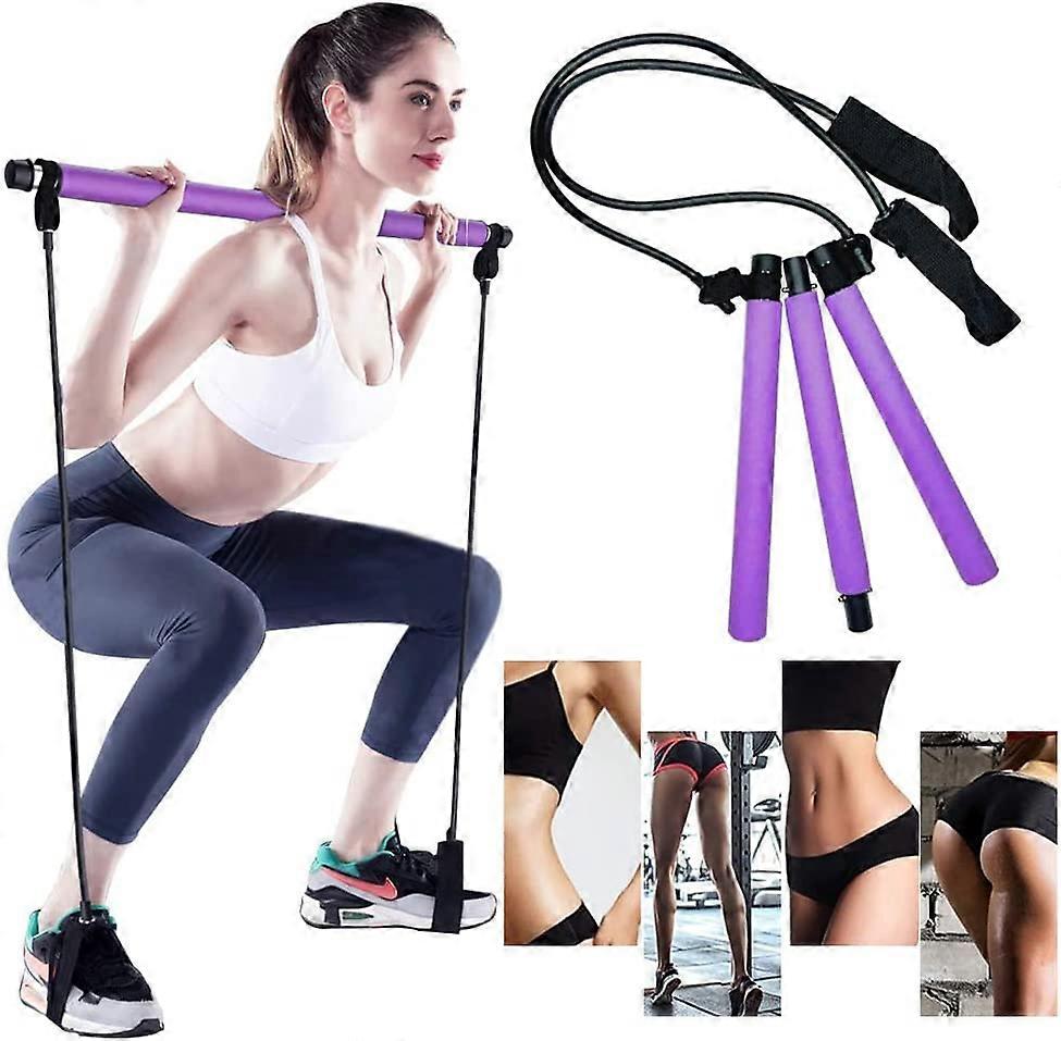Bærbar Pilates Bar Kit med Resistance Band Yoga Pilates Stick, Øvelse Toning Bar med fot
