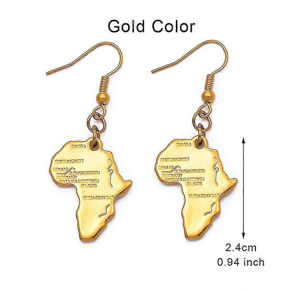 צבע זהב כסף צבע תכשיטים מפה של אפריקה עגילים לנשים ילדה קונגו סודן מצרים אתיופית ניגריה 002306