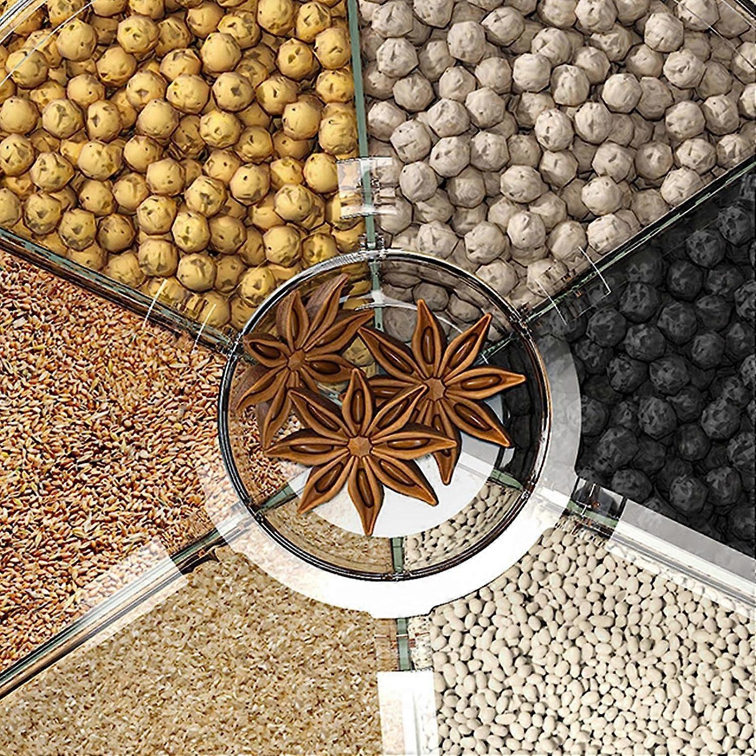 Rice Bucket Dispenser, 6-Grid Cereal Rotating Bucket, 360-Degree ...