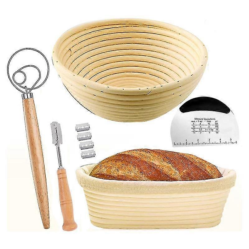 Bread Proofing Basket Set Of 2 With Kit-round And Ovel Bread Baking Bowl Tools -bread Lame- Dough S