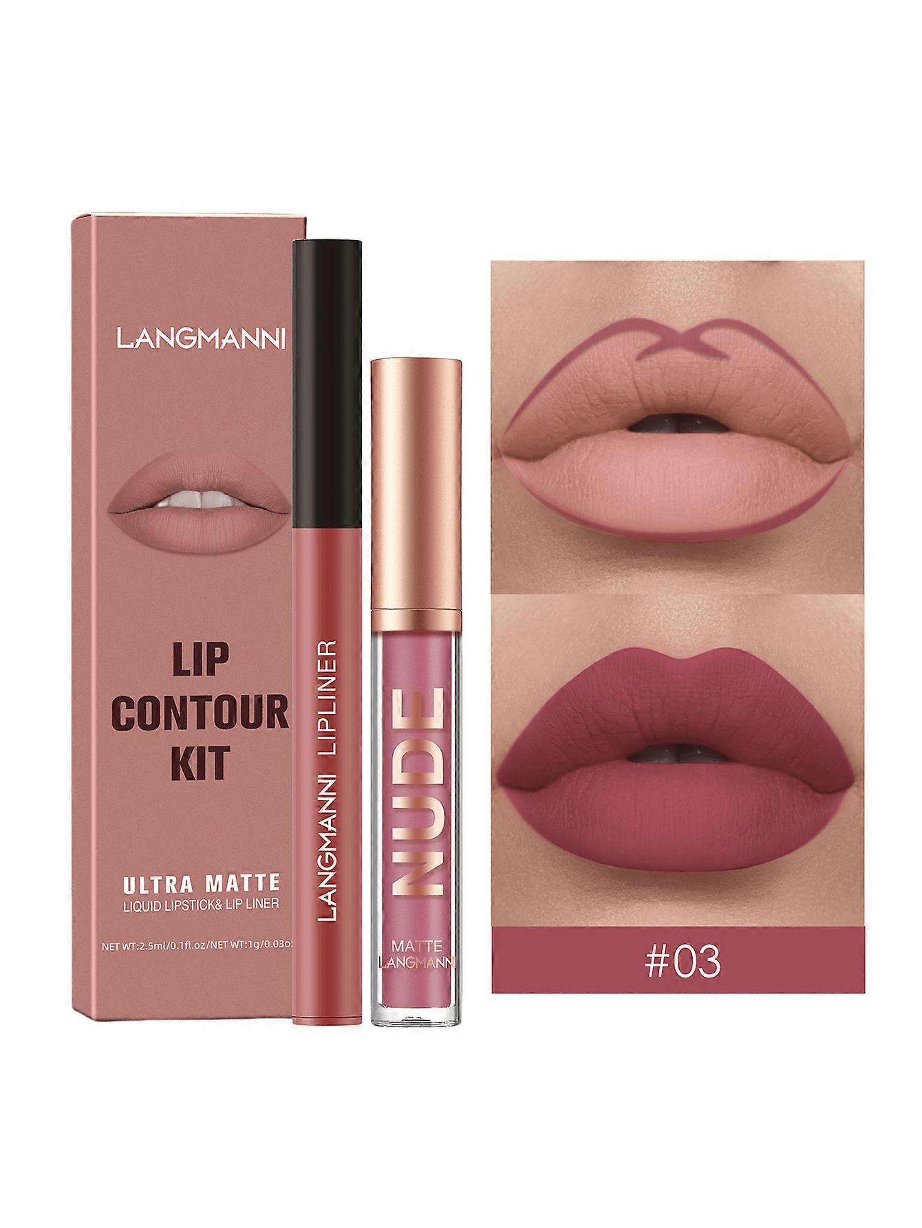 LANGMANNI صبغة شفاه سائلة ، 2 قطعة ملمع شفاه مقاوم للماء طويل الأمد ، مجموعة مكياج أحمر شفاه سائل