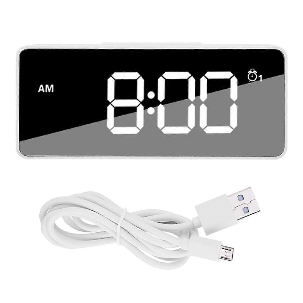 Multi-functional USB Charging Digital Music Snooze Alarm Clock Backlight Mirror Display White