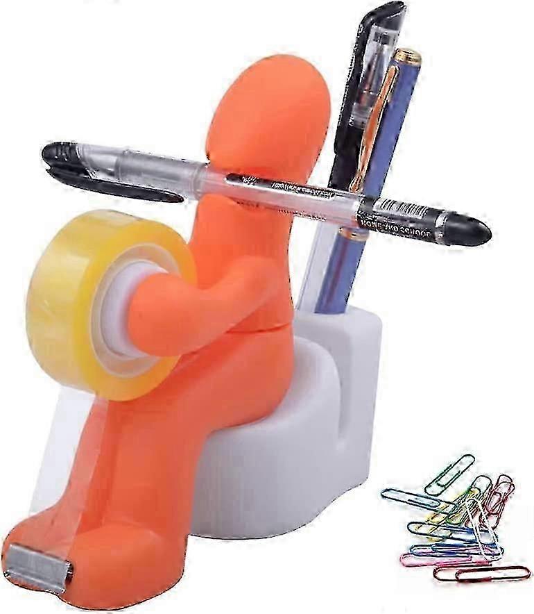 Les fournitures de bureau Butt Station, distributeur de ruban adhésif, dévidoirs de ruban de bureau, avec des trombones en rouleau de ruban pour le stockage pour le bureau, la maison ou l’école (orange)