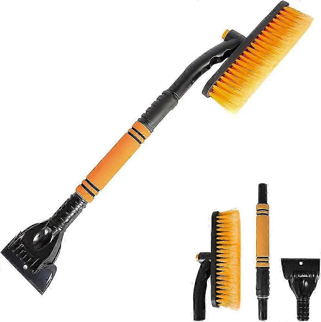 26'' Snow Brush and Ice Scraper, Detachable Extendable Rotatable Snow Removal for Car Windshield, with Comfortable Foam Grip Aluminum Body(Orange)