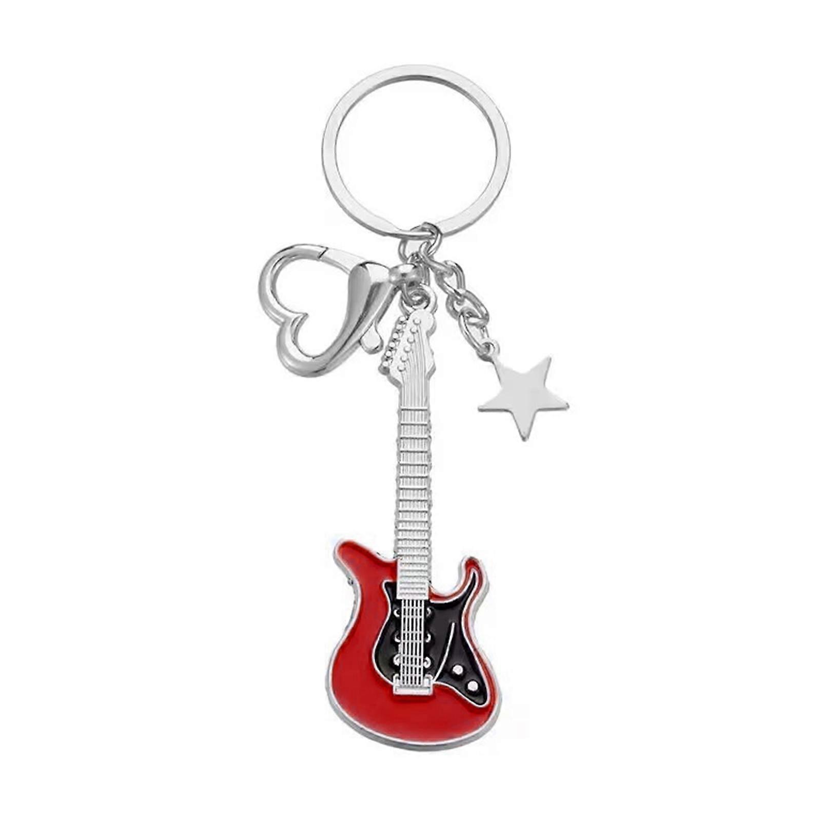 Moda Gitar Yıldız Charm Kolye Anahtarlık Asılı Süs Sırt Çantası Dekorasyon Charm Vintage Anahtarlık Takı Kırmızı