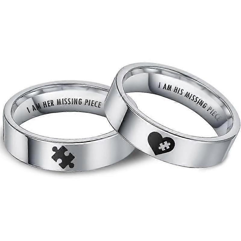 1 Pair Unique Stainless Steel Puzzle Rings for Couples with Love Heart Engraved Perfect Engagement Promise Jewelry