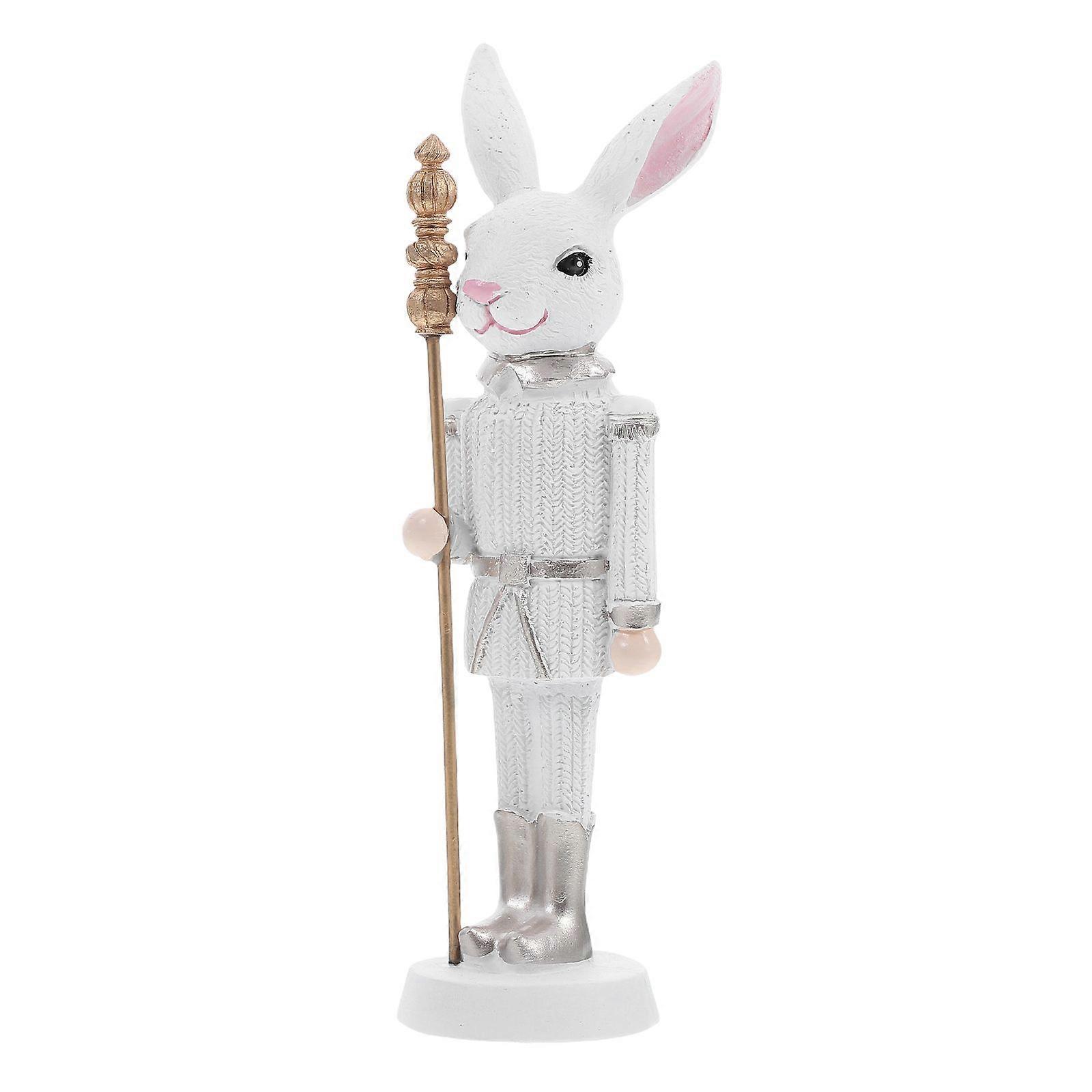 Easter Rabbit Statue Nutcracker Decor Cute Resin Bunny Figurine For Spring Party Decorations Easter Garden Decor