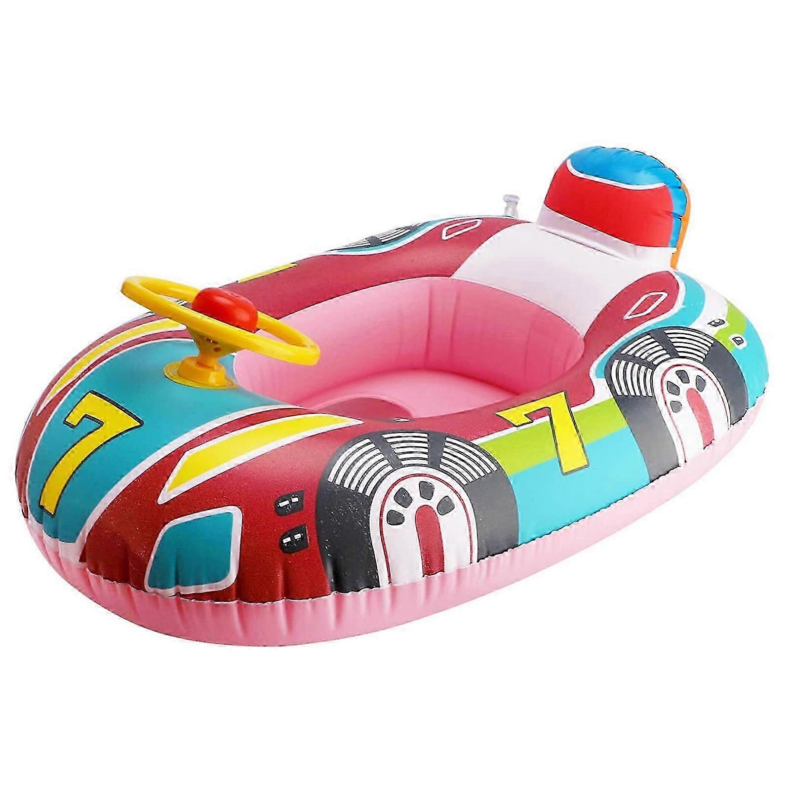 Kids Toddler Swimming Pool Swim Seat Float Ring Boat With Wheel & Horn For 1-6 Years Old Blue
