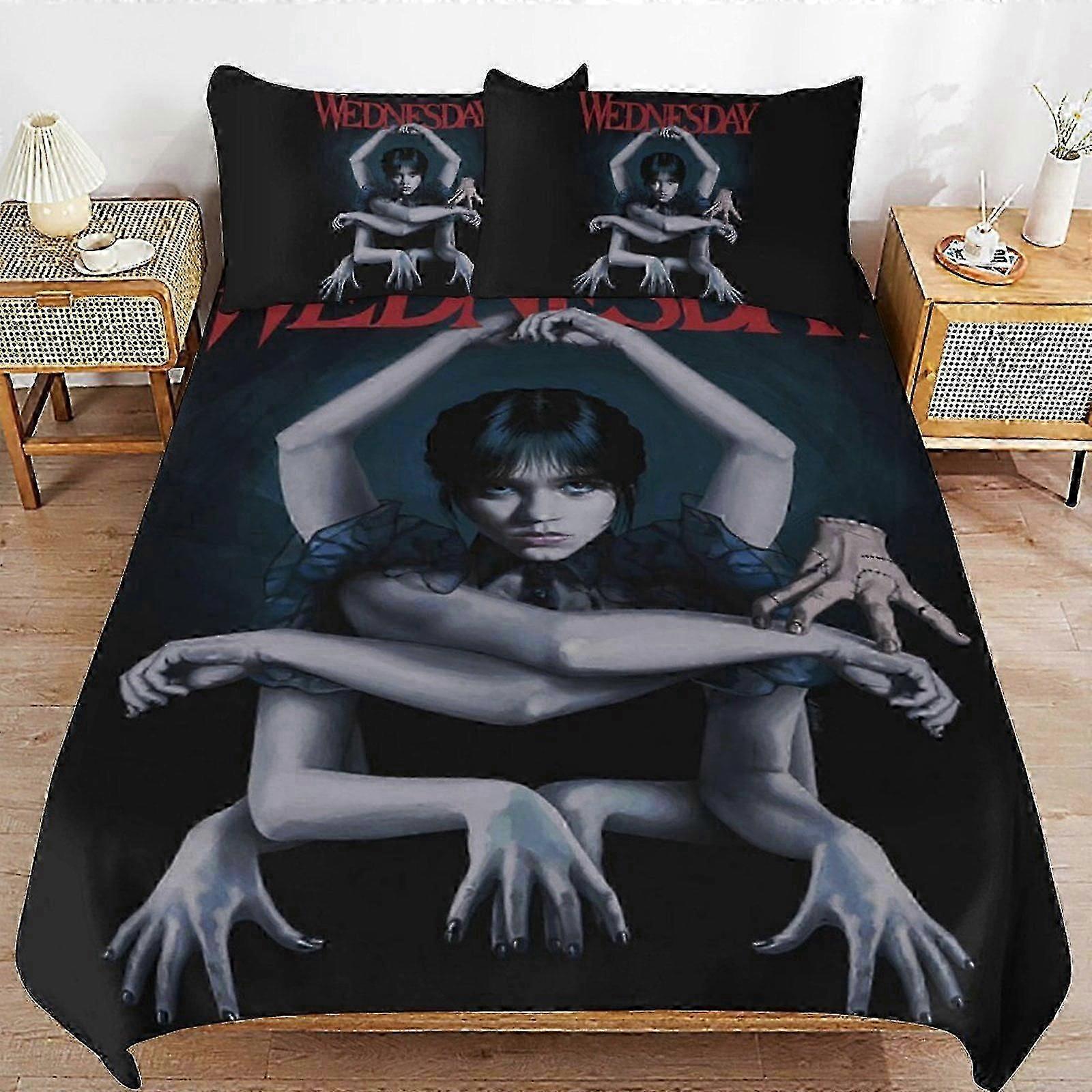 n1316 Lençóis Quarta-feira Addams Conjunto de capa de edredom, Conjunto de cama de 3 peças Conjunto de capa de edredom decorativo (1 capa de edredom e 2 fronhas) Lençóis
