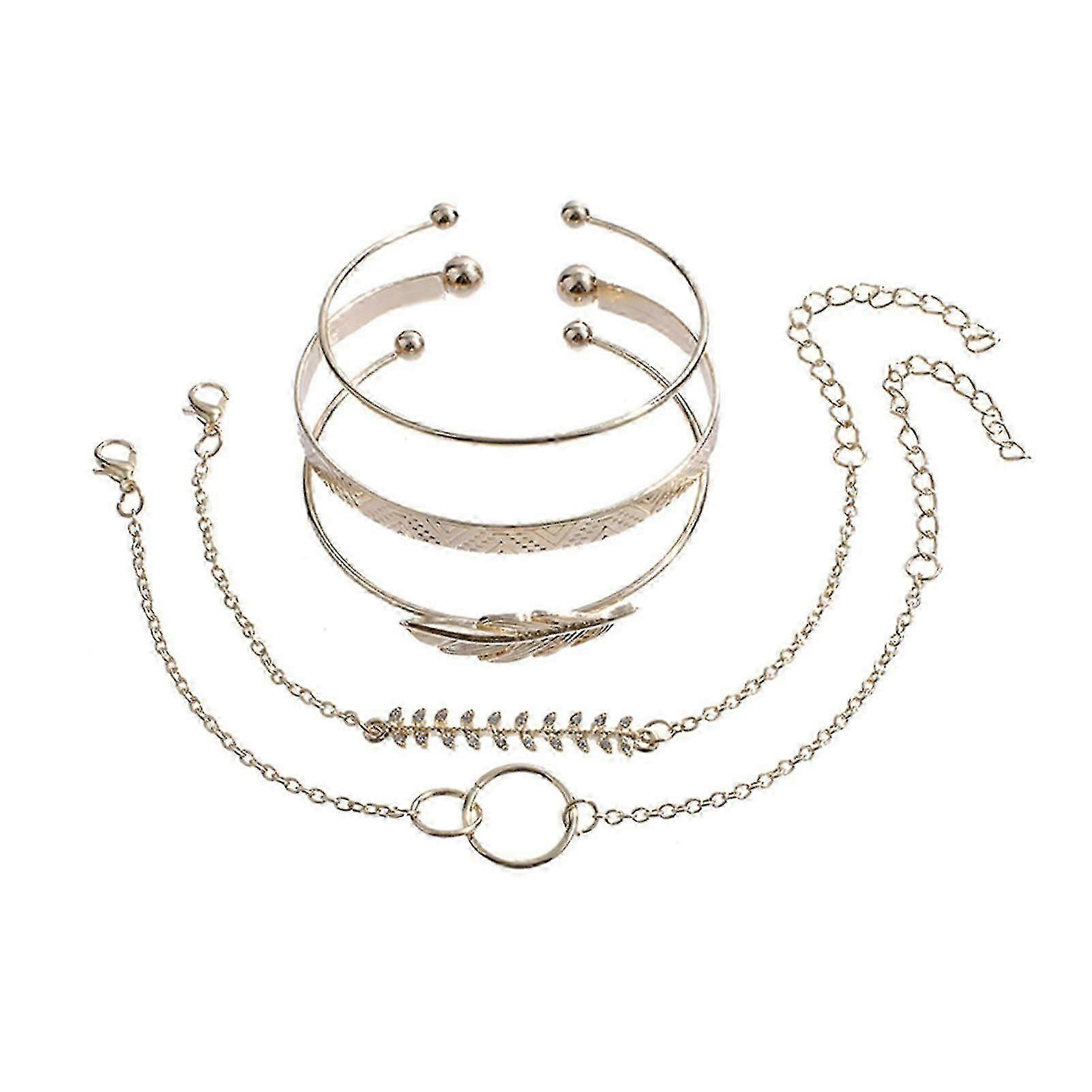 5ピース/セット調節可能なエクステンションチェーンカフブレスレットラインストーン象眼細工の細かい技量女性葉の羽の装飾エレガントなバングルジュエリー