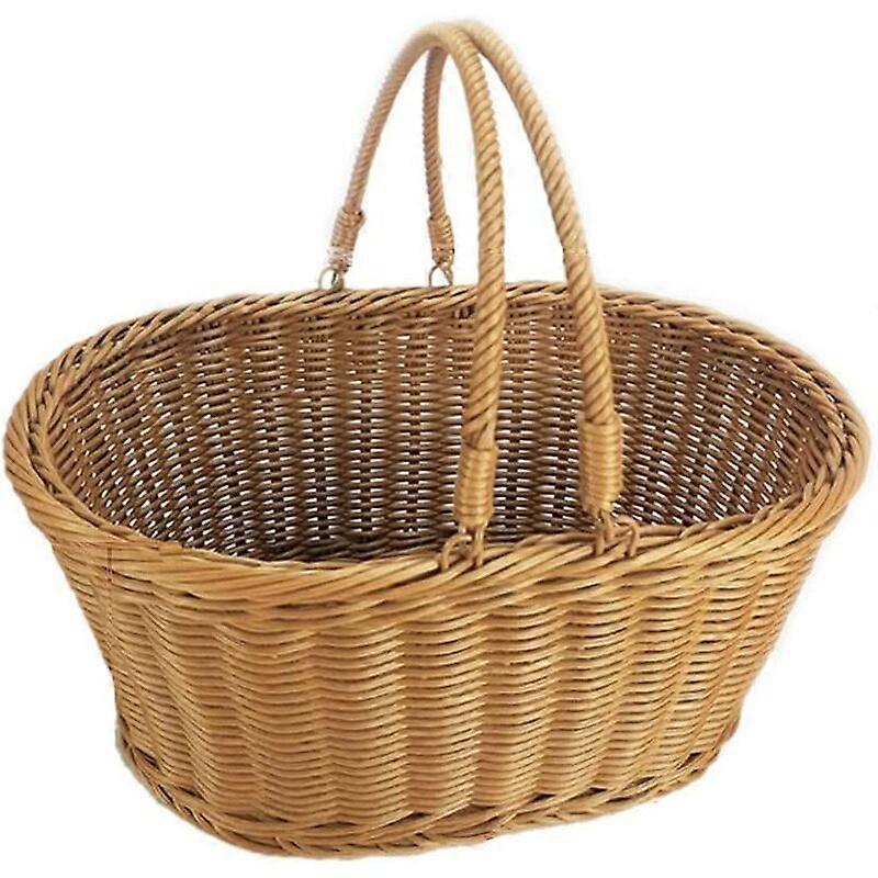 Rattan Wicker Picnic Basket,Wicker Shopping Basket,Wicker Storage Basket with Basketwork Handle Basket for Picnic Fruits Flowers and Vegetables