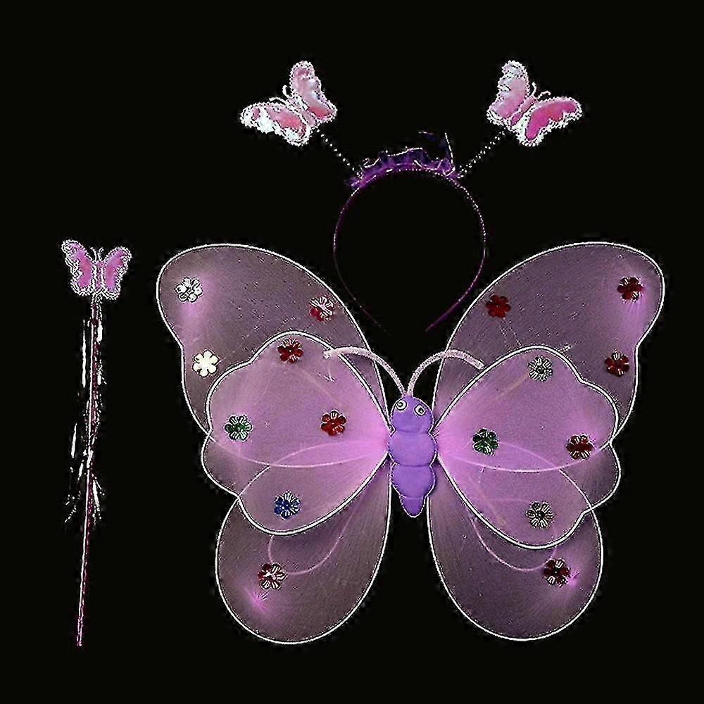 3pcs/set κορίτσια οδήγησαν αναβοσβήνει φως νεράιδα πεταλούδα πτέρυγα ραβδί headband κοστούμι
