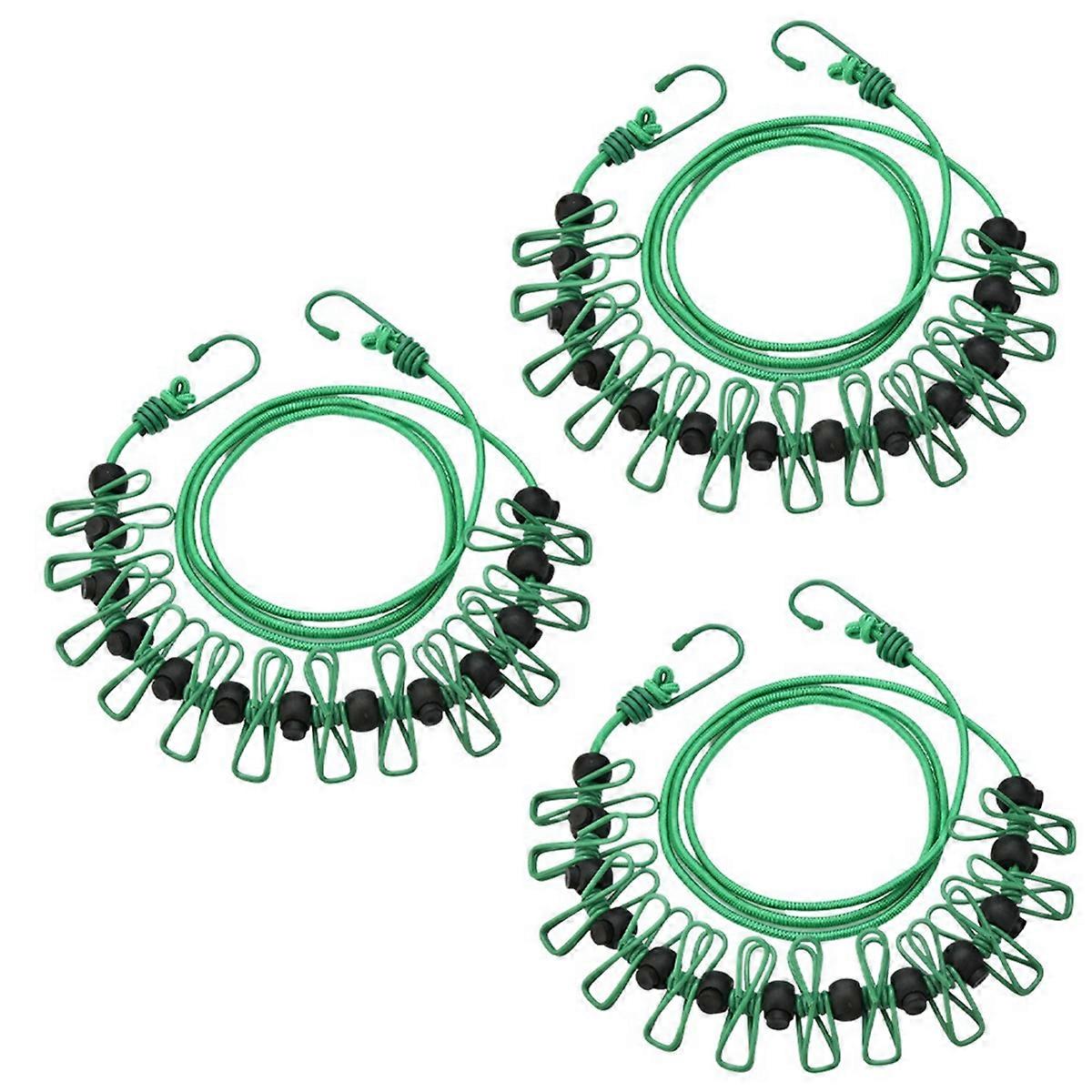 Clothesline, portable clothesline with clothespins, Green