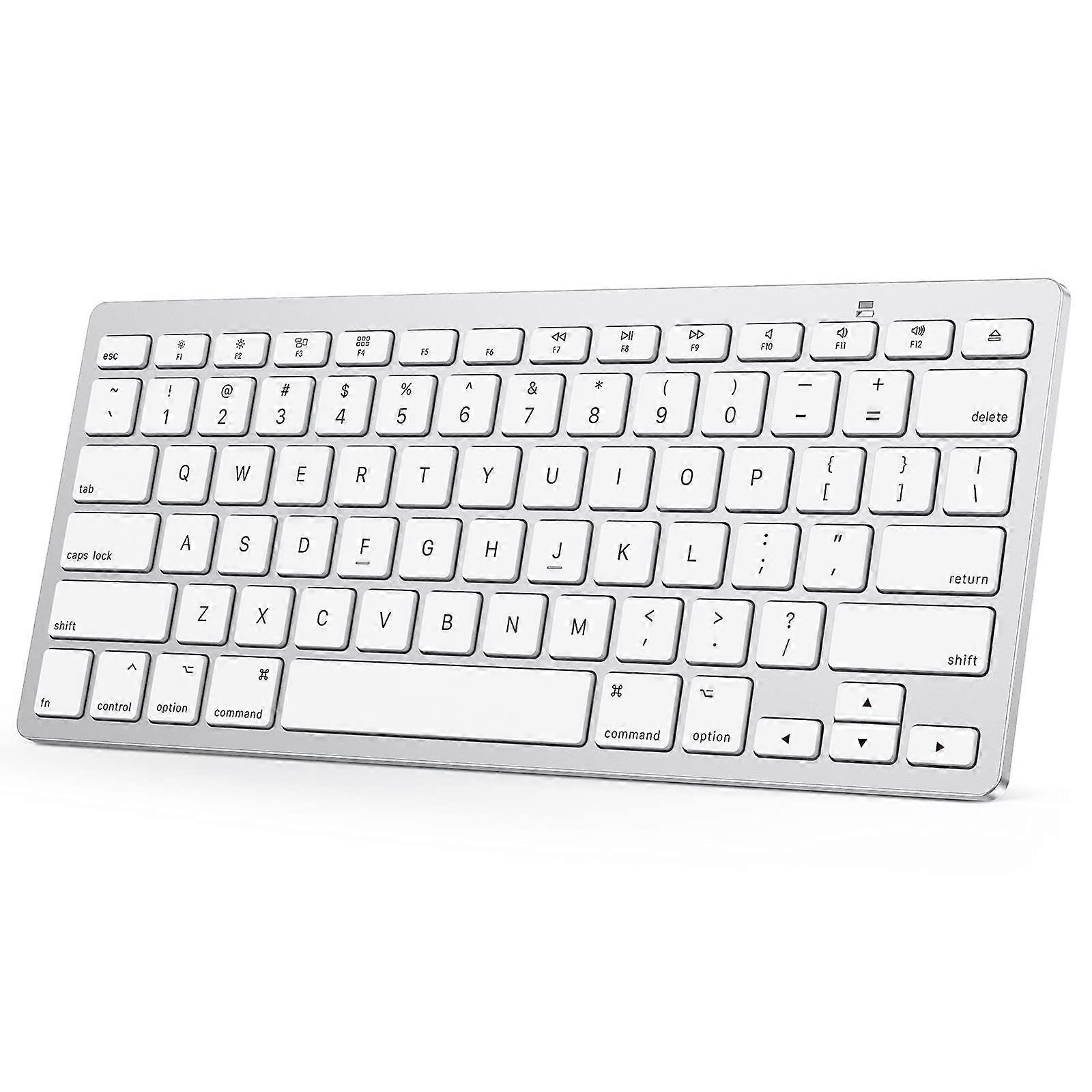 Compact Wireless Bluetooth Keyboard for Pro/Air MacBook, Laptop, PC - Silver, Lightweight, Portable, Full-Size Design