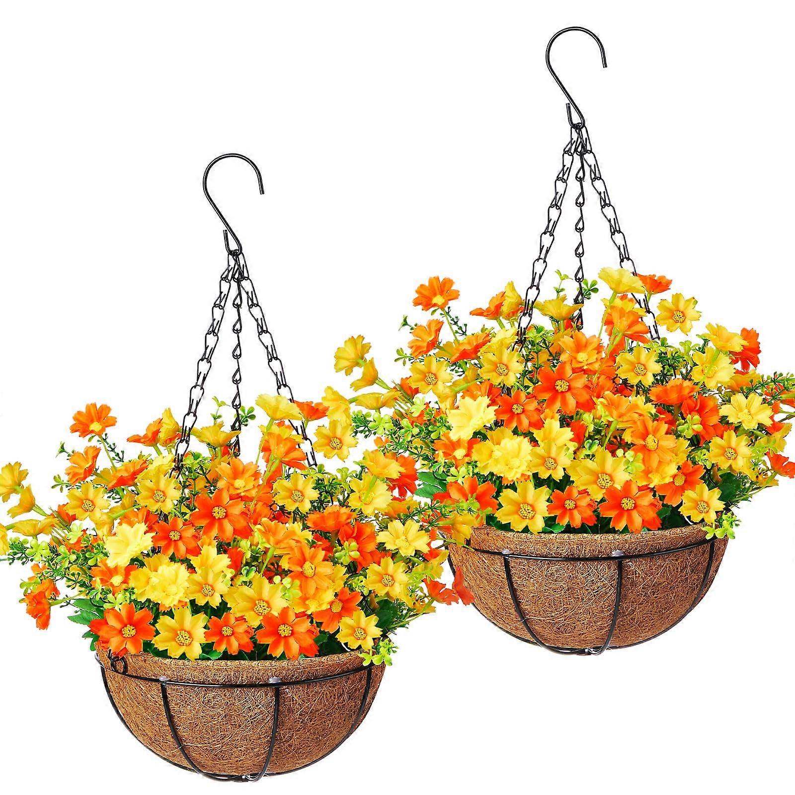 2 Pcs Artificial Hanging Flowers in Basket Artificial Daisy for Outdoor 12 Inch
