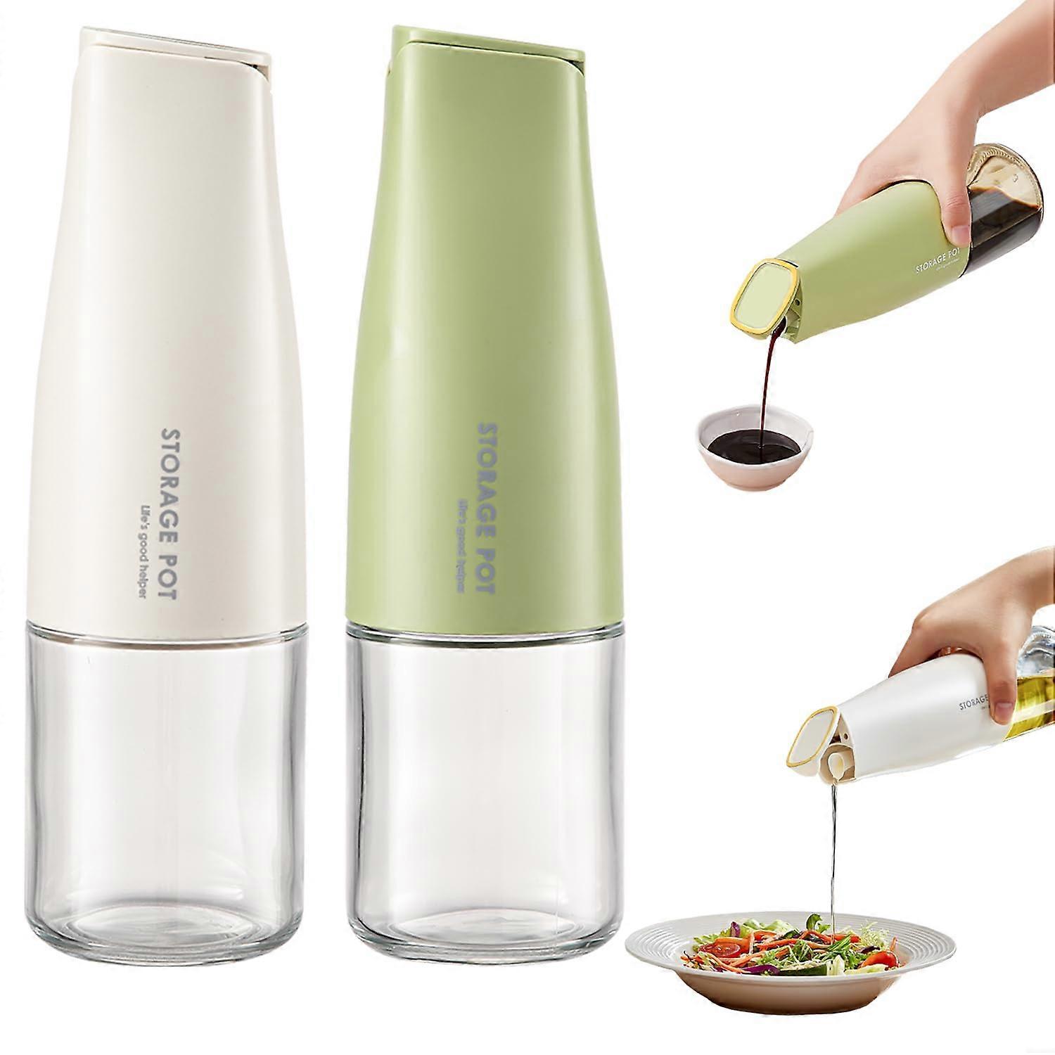 Auto Flip Olive Oil Dispenser Bottle Set, 500ml Glass Cooking Oil Container with Automatic Cap, Non-Drip Spout for Soy Sauce and Vinegar